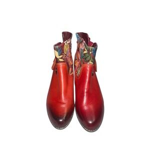 Spring Step L'Artiste Live Leather Floral Tapestry Tassel Boot Size 38